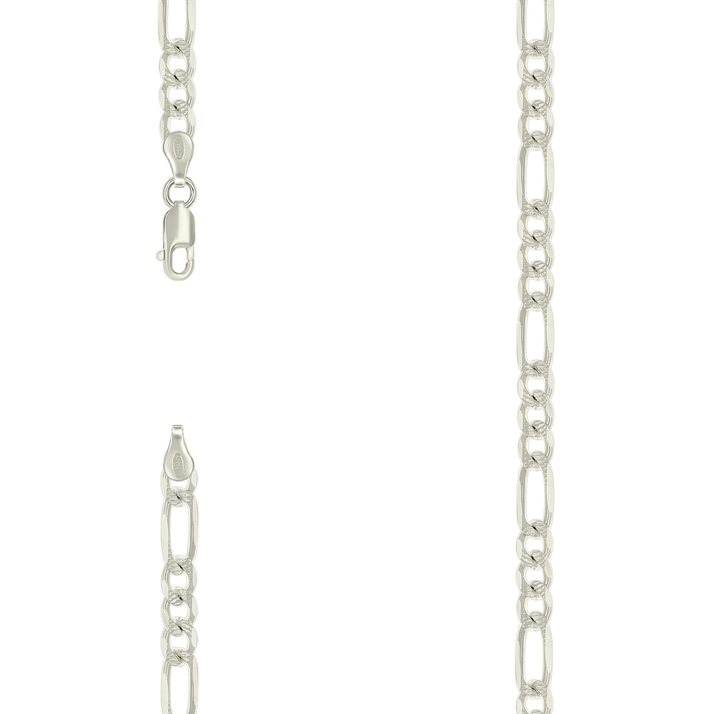 Sterling Silver Solid Pave Classic Figaro Silver Plated