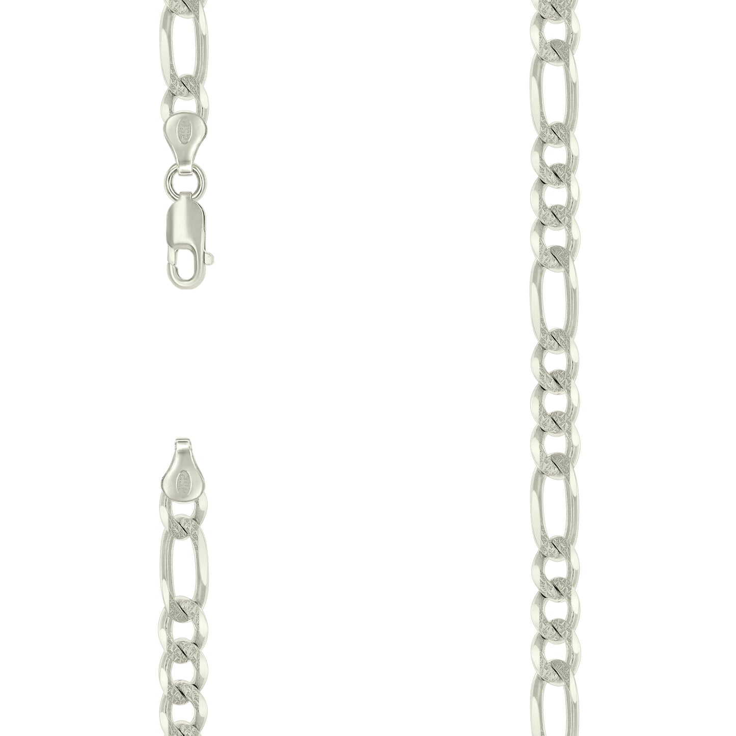 Sterling Silver Solid Pave Classic Figaro Silver Plated