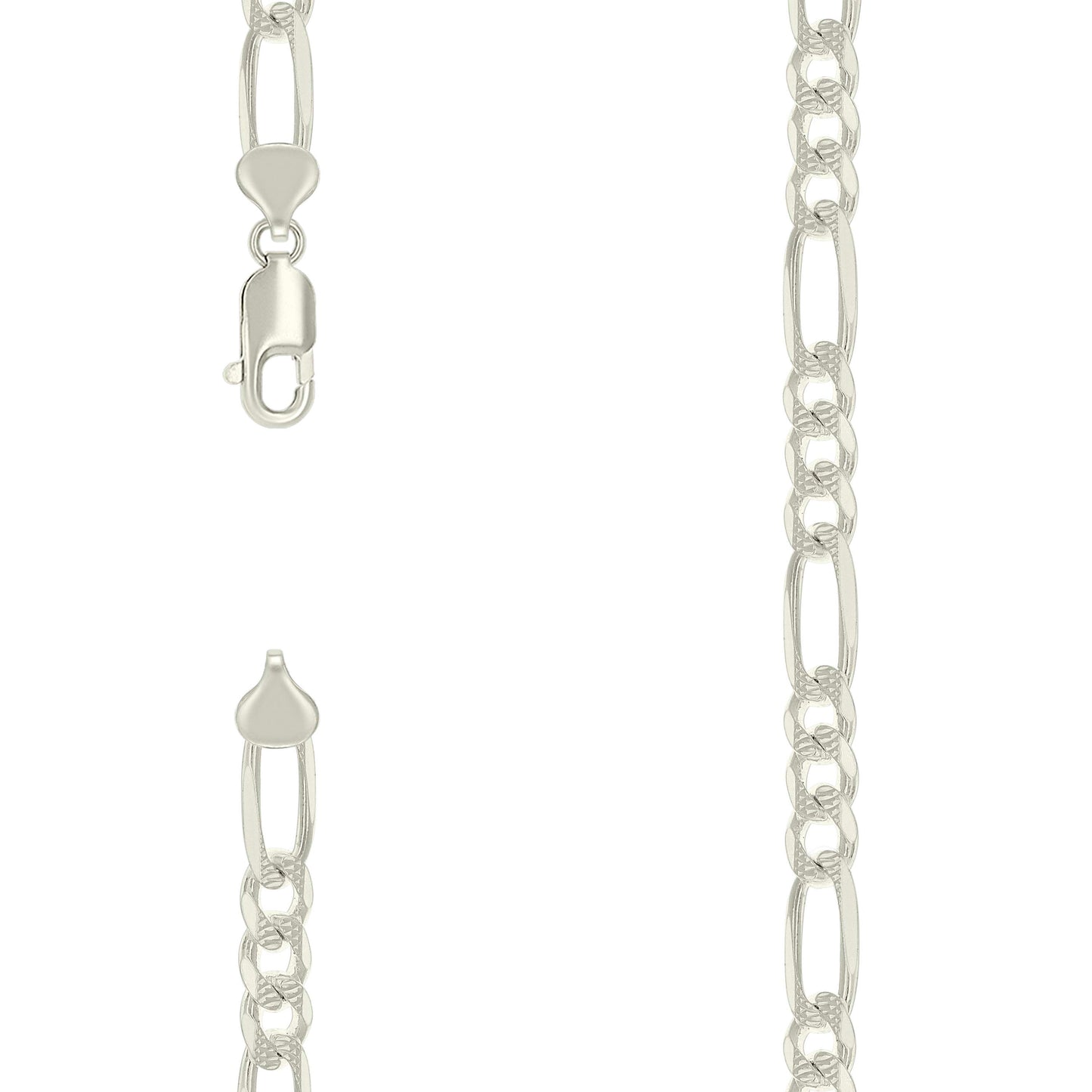 Sterling Silver Solid Pave Classic Figaro Silver Plated