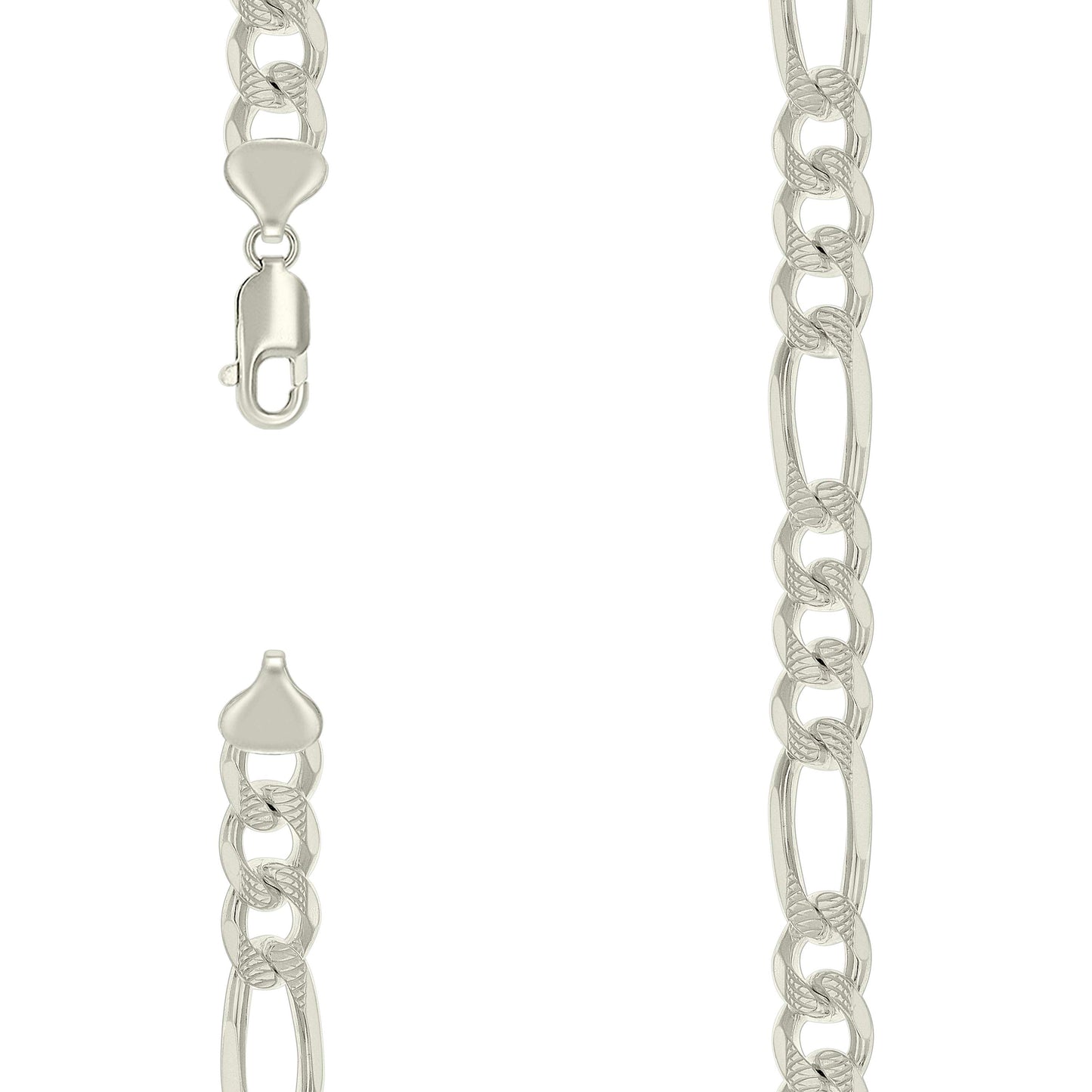 Sterling Silver Solid Pave Classic Figaro Silver Plated