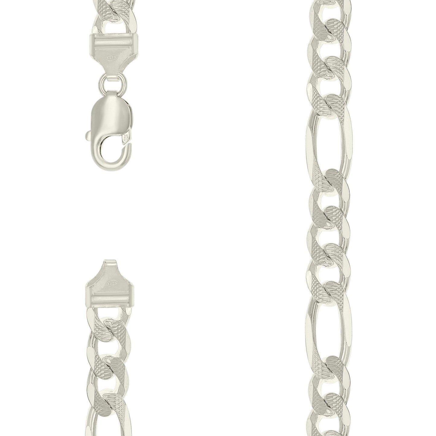 Sterling Silver Solid Pave Classic Figaro Silver Plated