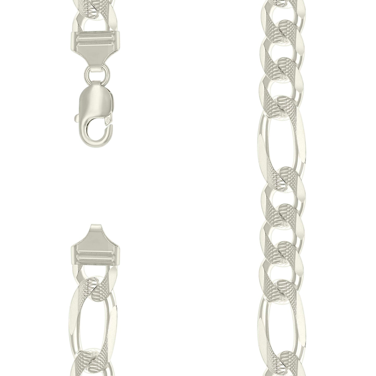 Sterling Silver Solid Pave Classic Figaro Silver Plated