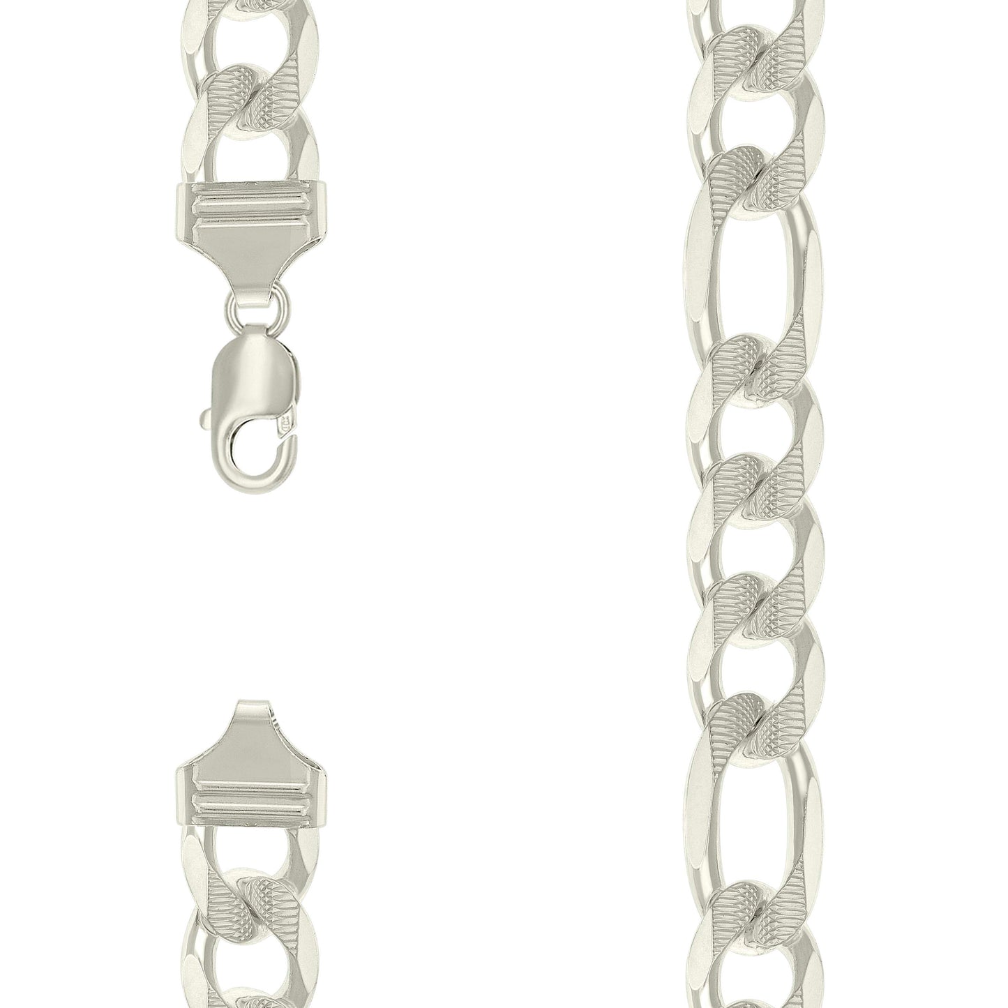 Sterling Silver Solid Pave Classic Figaro Silver Plated