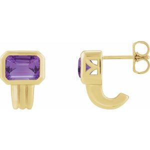 14K Yellow Gold Emerald 7 X 5 Mm Natural Amethyst Bezel-Set Solitaire Earring