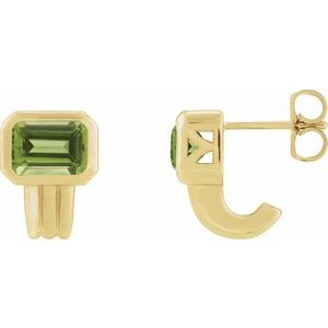 14K Yellow Gold Emerald 7 X 5 Mm Natural Peridot Bezel-Set Solitaire Earring