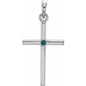 14K White Gold Round 2 Mm Natural Alexandrite Cross Pendant