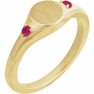 14K Yellow Gold Round 2 Mm Polished Lab-Grown Ruby Signet Ring Size 7