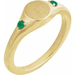 14K Yellow Gold  Round 2 Mm Polished Natural Emerald Signet Ring Size 7