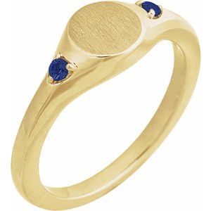 14K Yellow Gold Round 2 Mm Polished Lab-Grown Blue Sapphire Signet Ring Size 7