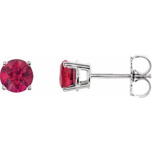 14K White Gold Round Shape 5 Mm Natural Ruby 4-Prong Stud Earrings
