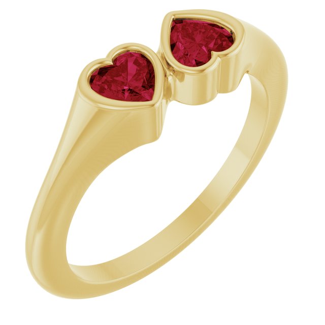 14K Yellow Gold  4 X 4 Mm Polished Lab-Grown Gem Two-Stone Bezel Set Ring