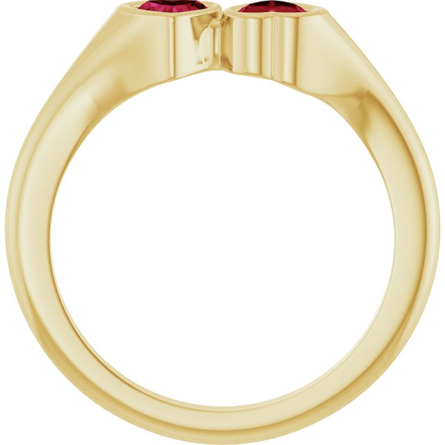 14K Yellow Gold  4 X 4 Mm Polished Lab-Grown Gem Two-Stone Bezel Set Ring