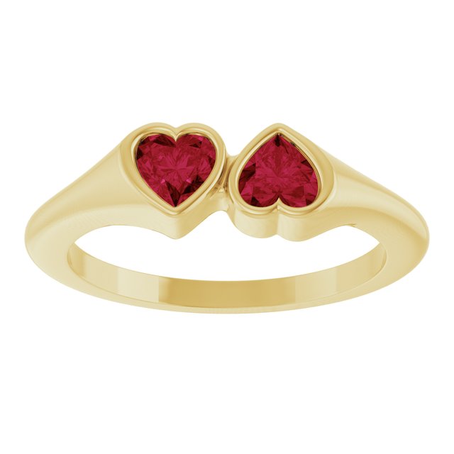 14K Yellow Gold  4 X 4 Mm Polished Lab-Grown Gem Two-Stone Bezel Set Ring