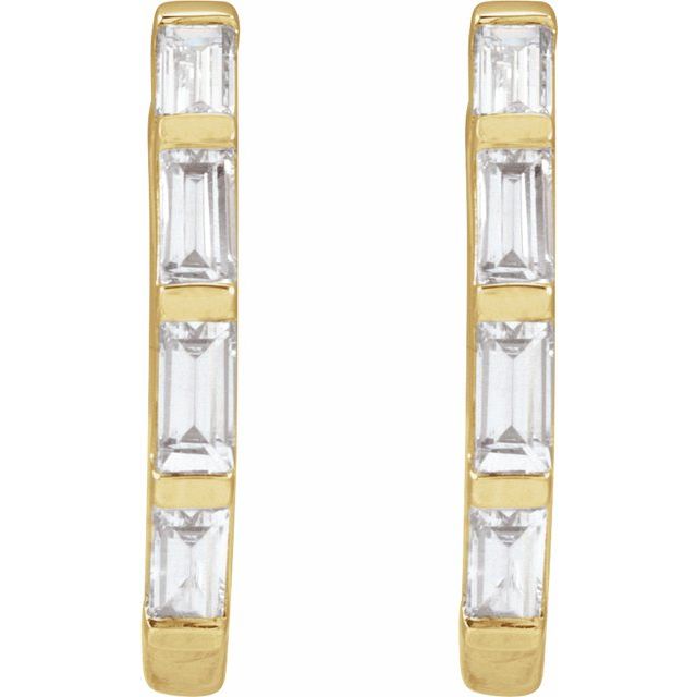 14K Yellow Or Rose Gold Straight Baguette 13.34 Mm 1.68 Mm 3 X 1.5Mm Vs, Gh Pair Hinged Polished 1/3 Ctw Lab-Grown Diamond Hoop Earrings