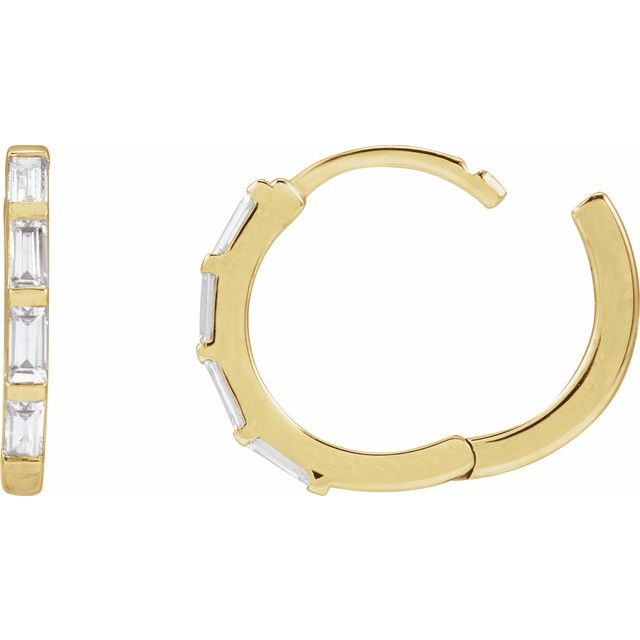 14K Yellow Or Rose Gold Straight Baguette 13.34 Mm 1.68 Mm 3 X 1.5Mm Vs, Gh Pair Hinged Polished 1/3 Ctw Lab-Grown Diamond Hoop Earrings