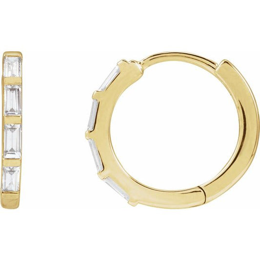 14K Yellow Or Rose Gold Straight Baguette 13.34 Mm 1.68 Mm 3 X 1.5Mm Vs, Gh Pair Hinged Polished 1/3 Ctw Lab-Grown Diamond Hoop Earrings