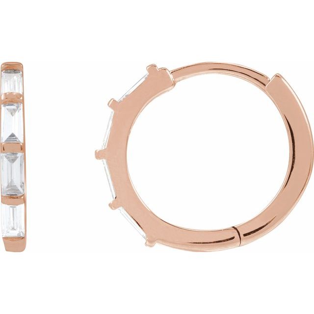 14K Yellow Or Rose Gold Straight Baguette 13.34 Mm 1.68 Mm 3 X 1.5Mm Vs, Gh Pair Hinged Polished 1/3 Ctw Lab-Grown Diamond Hoop Earrings
