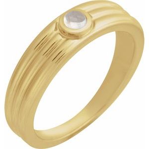 14K Yellow Gold  Round 3 Mm Polished Natural Rainbow Moonstone Cabachon Solitaire Ring Size 7