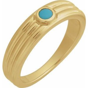 14K Yellow Gold  Round 3 Mm Polished Natural Turquoise Cabachon Solitaire Ring Size 7