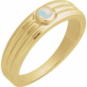 14K Yellow Gold  Round 3 Mm Polished Natural White Opal Cabachon Solitaire Ring Size 7