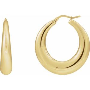 14K Yellow Gold Pair Electroform Puffed Hoop Earrings, Length: 37.2 Mm, Thickness: 7.6 Mm