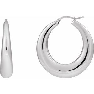Sterling Silver Pair Electroform Puffed Hoop Earrings, Length: 37.2 Mm, Thickness: 7.6 Mm