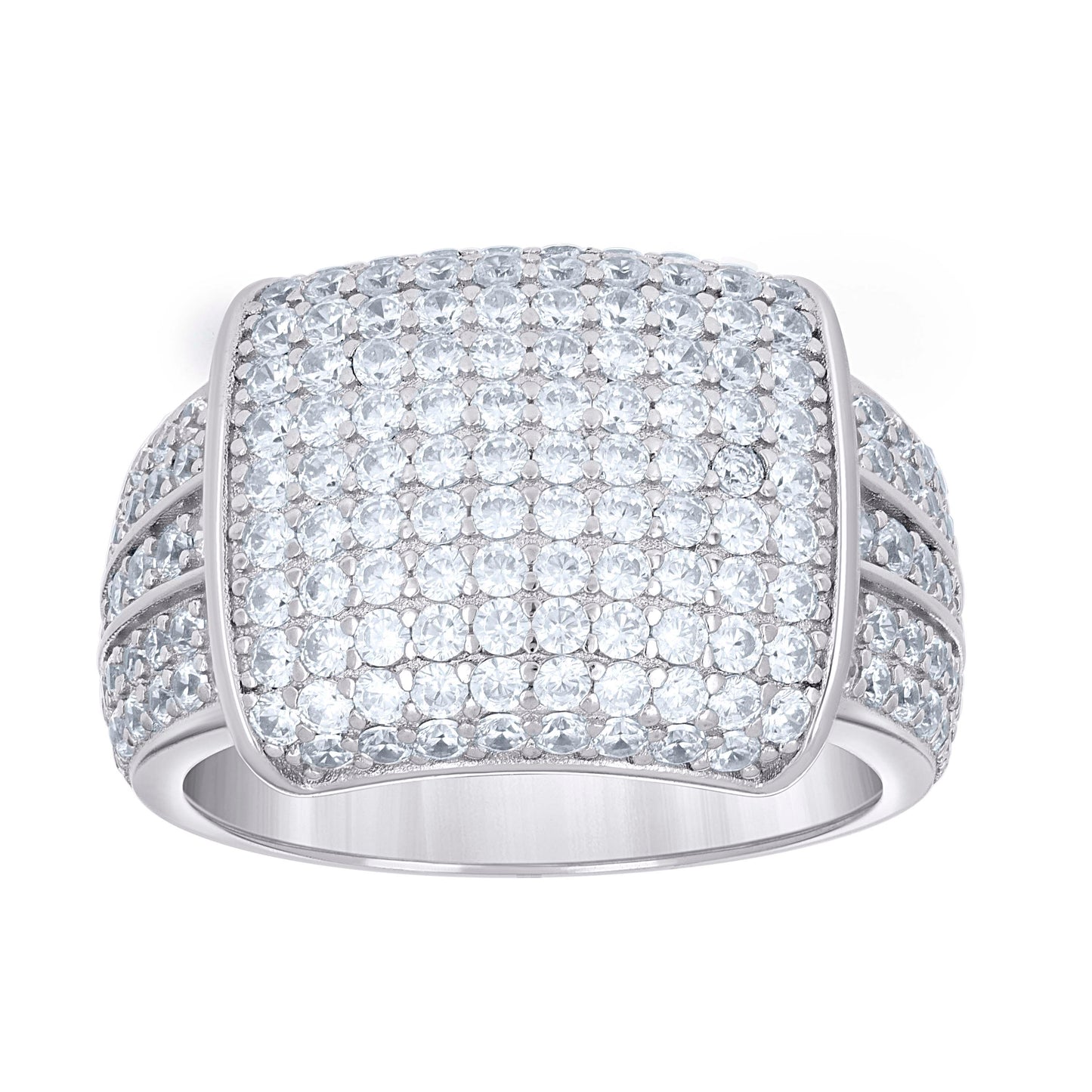 Sterling Silver Mens Cubic-Zirconia Cluster Square Head Fashion Bridal Anniversary Wedding Engagement Band Ring