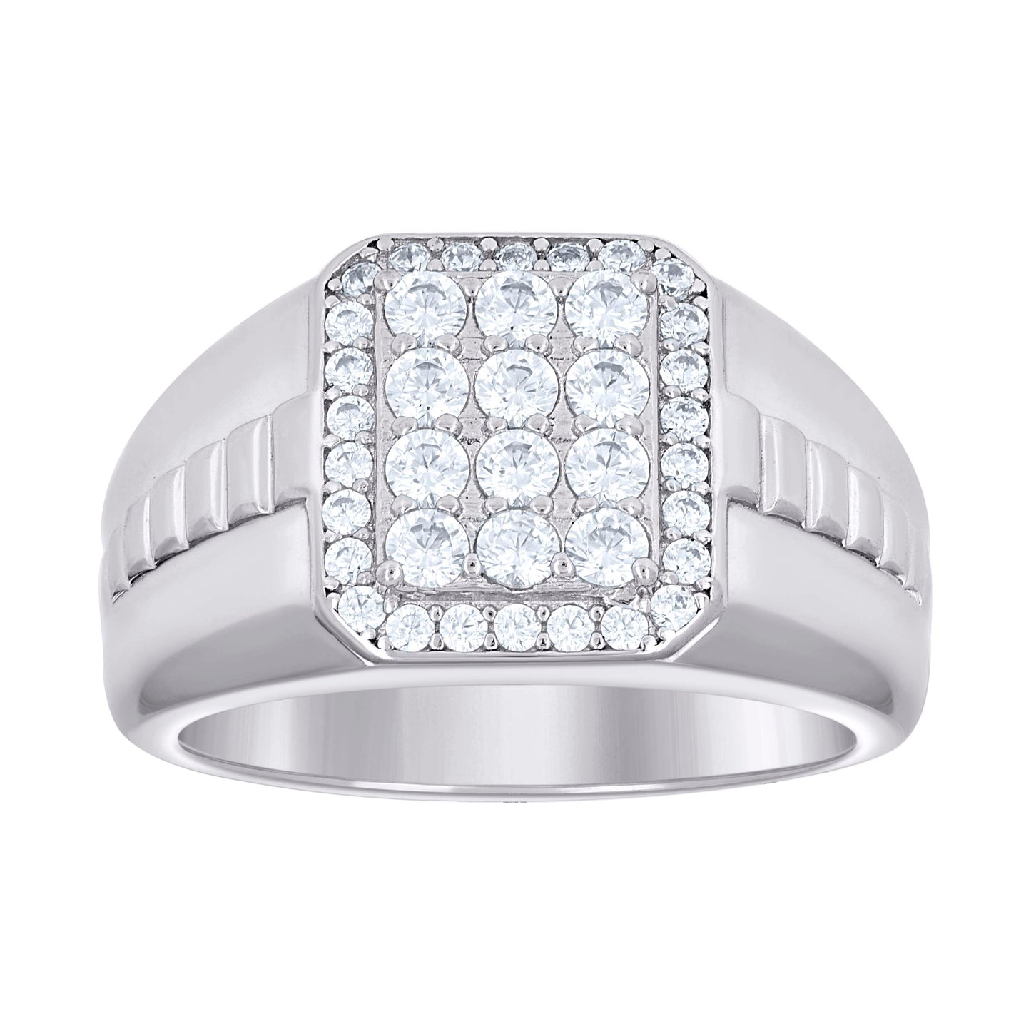 Sterling Silver Men's Cubic-Zirconia Octagon Head Fashion Bridal Anniversary Wedding Engagement Band Ring