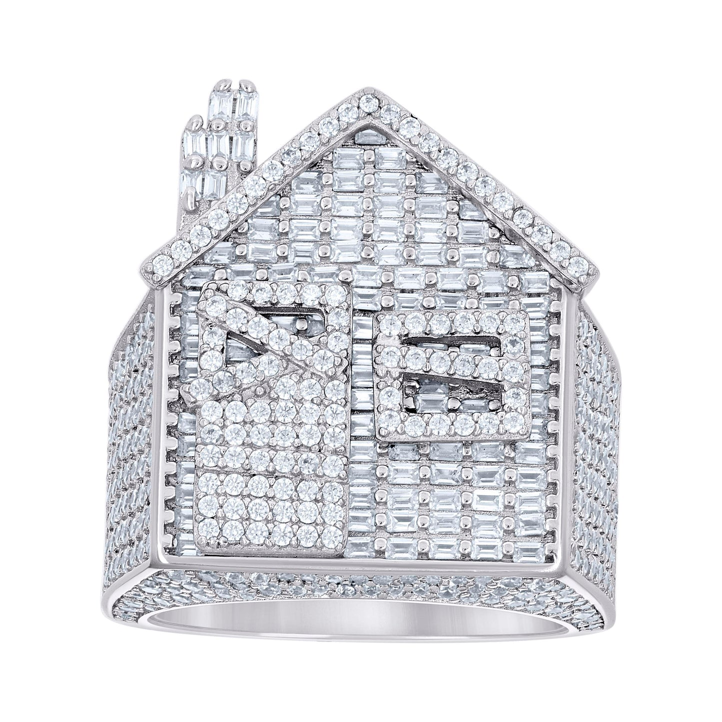 Sterling Silver Mens Round Baguette Cubic-Zirconia Cluster Trap House Fashion Bridal Anniversary Wedding Engagement Band Ring