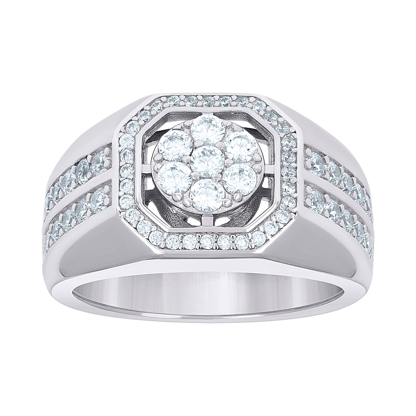 Sterling Silver Men's Cubic-Zirconia Octagon Head Fashion Bridal Anniversary Wedding Engagement Band Ring