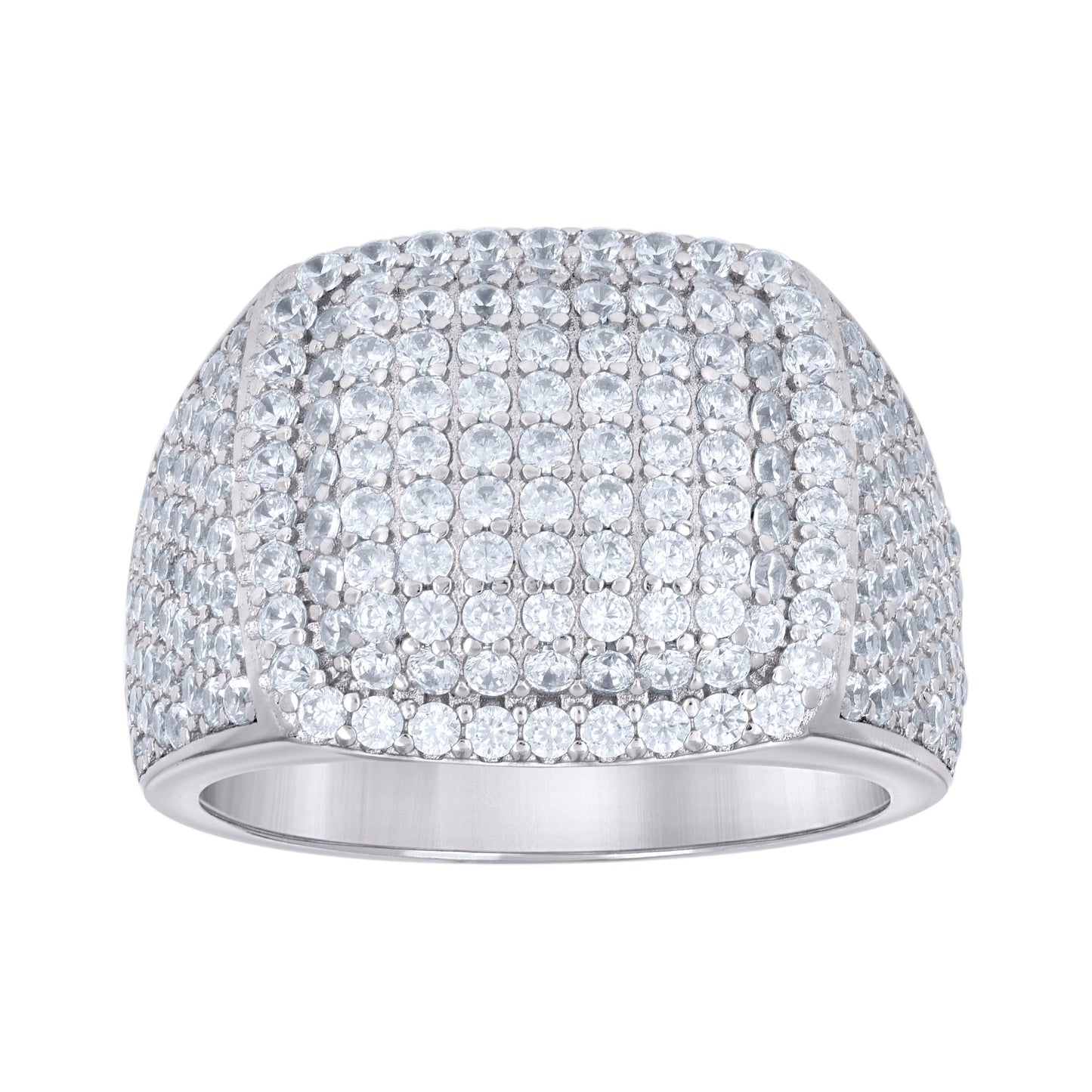 Sterling Silver Men's Cubic-Zirconia Cluster Square Head Fashion Bridal Anniversary Wedding Engagement Band Ring