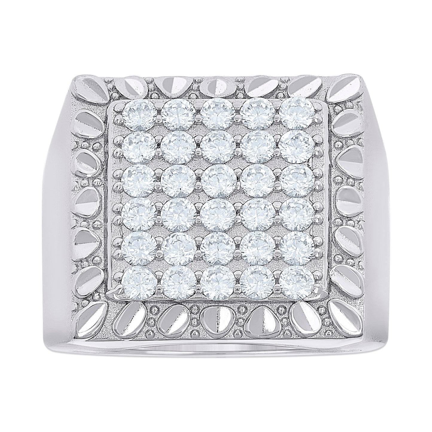 Sterling Silver Men's Cubic-Zirconia Square Head Fashion Bridal Anniversary Wedding Engagement Band Ring