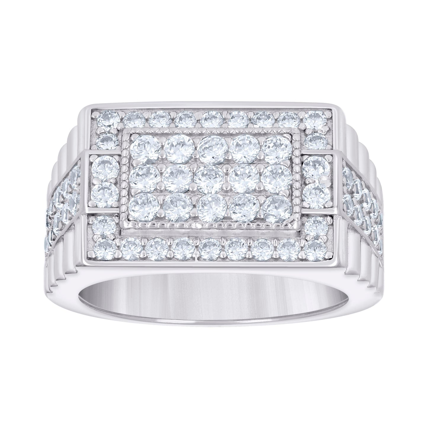 Sterling Silver Men's Cubic-Zirconia Square Head Fashion Bridal Anniversary Wedding Engagement Band Ring
