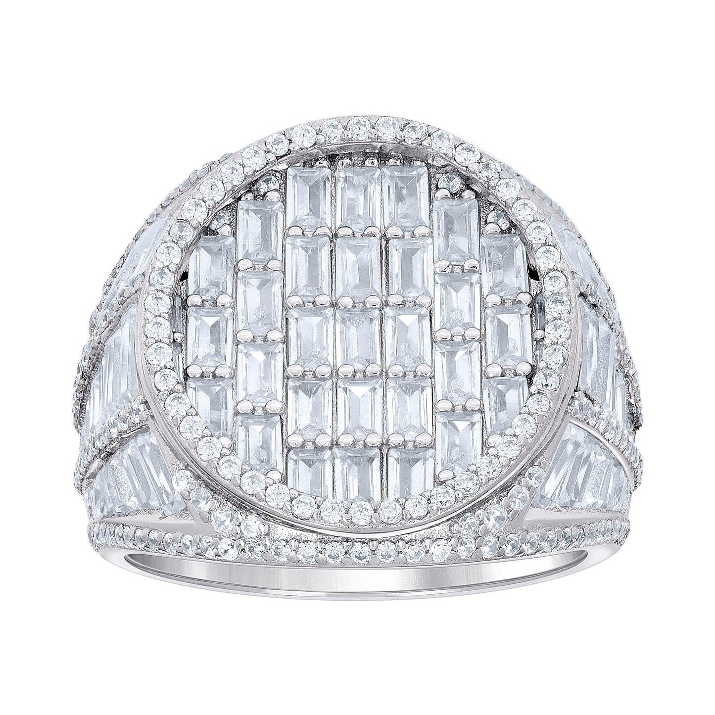 Sterling Silver Men's Round Baguette Cubic-Zirconia Round Head Fashion Bridal Anniversary Wedding Engagement Band Ring