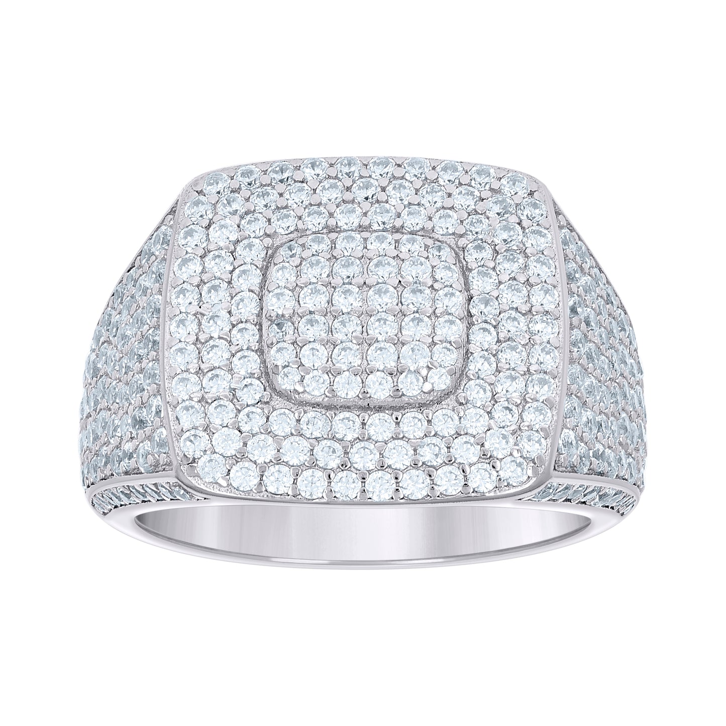 Sterling Silver Men's Cubic-Zirconia Square Head Fashion Bridal Anniversary Wedding Engagement Band Ring