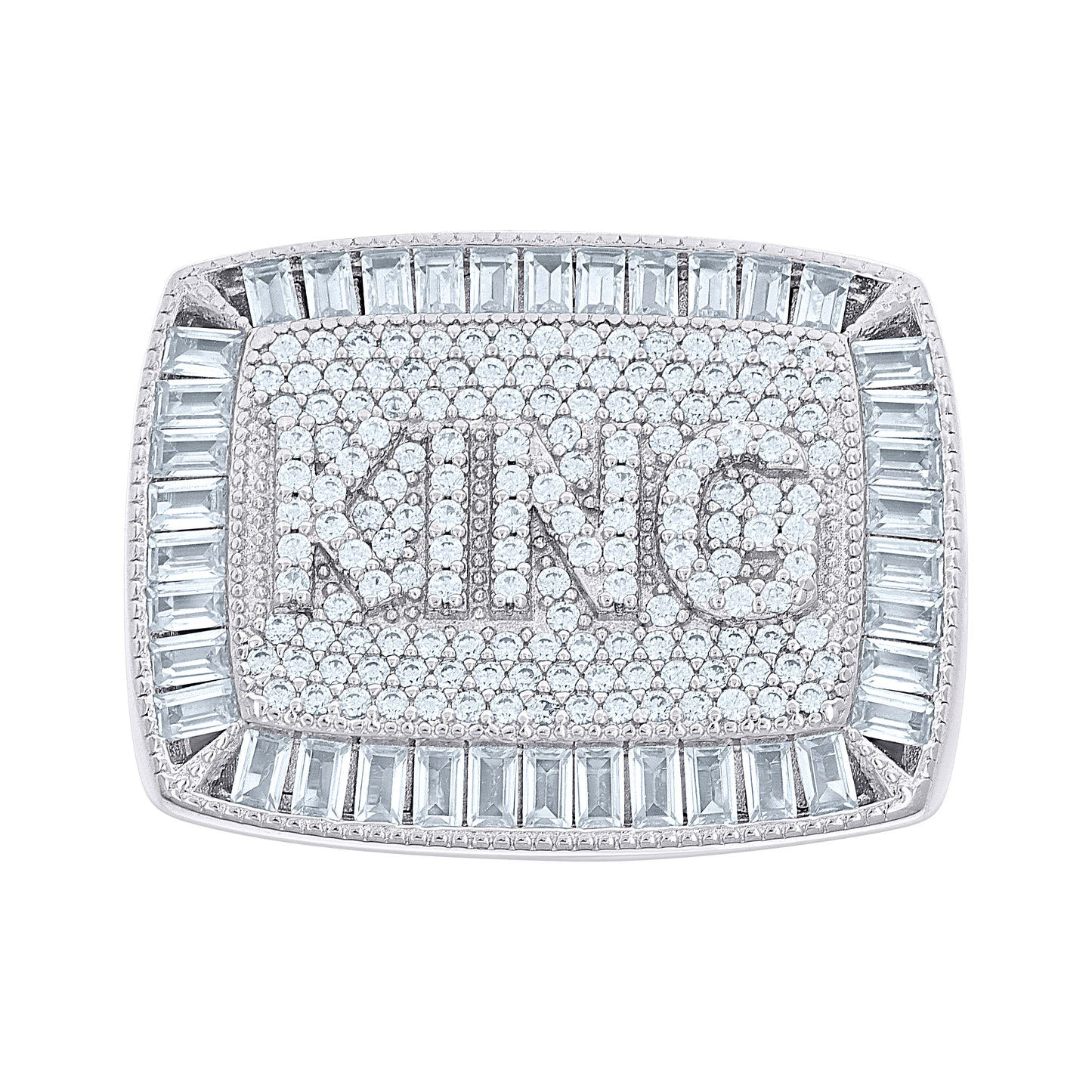Sterling Silver Mens Baguette Round Cubic-Zirconia KING Square Head Fashion Bridal Anniversary Wedding Engagement Band Ring