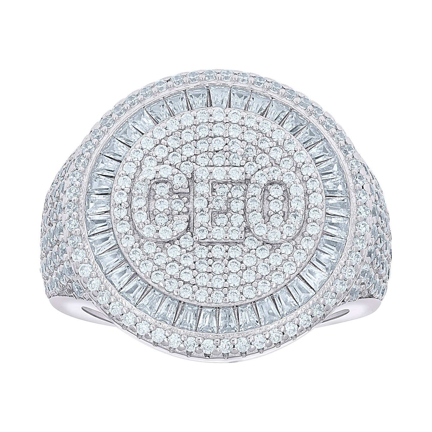 Sterling Silver Mens Baguette Round Cubic-Zirconia CEO Round Head Fashion Bridal Anniversary Wedding Engagement Band Ring