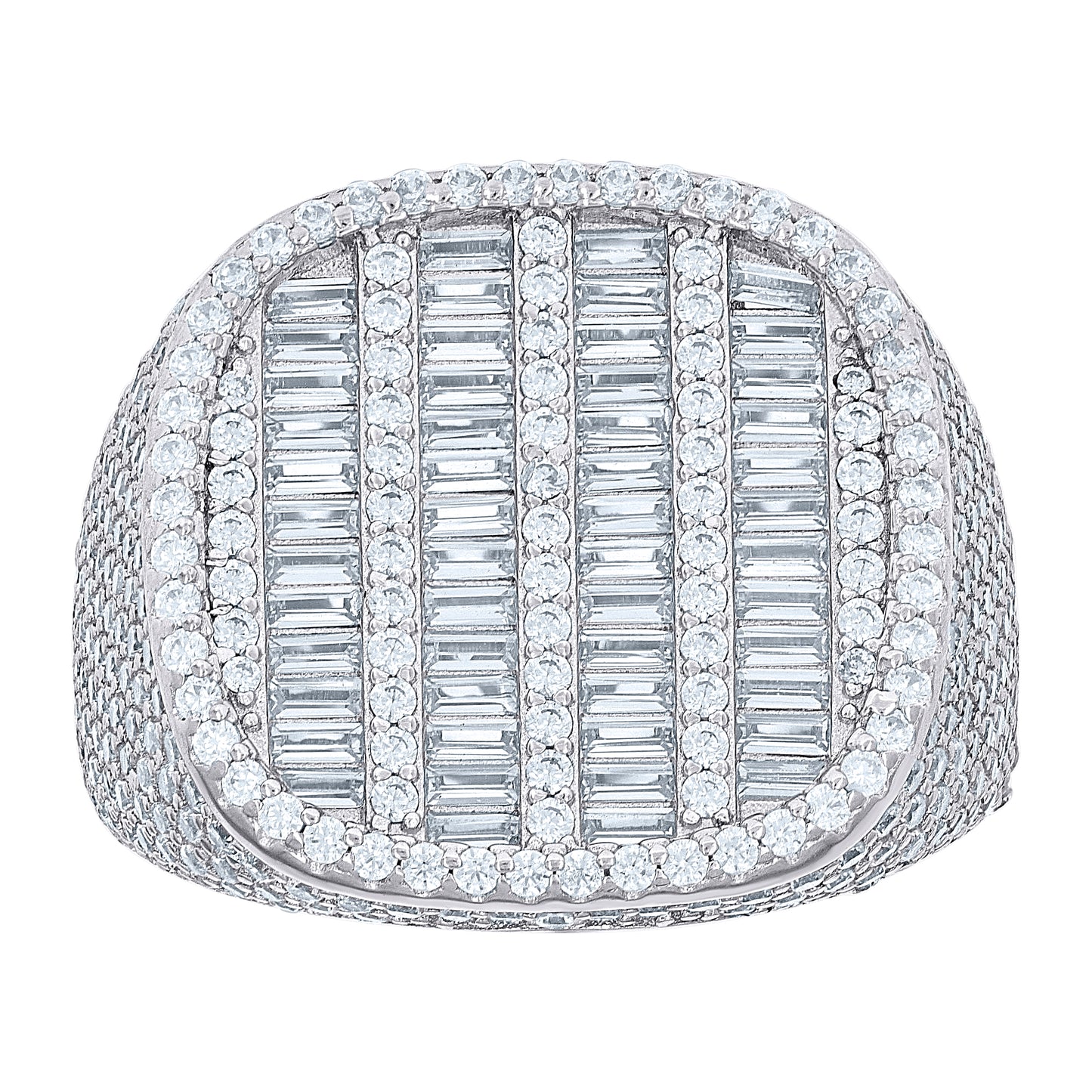 Sterling Silver Men's Baguette Round Cubic-Zirconia Square Head Fashion Bridal Anniversary Wedding Engagement Band Ring
