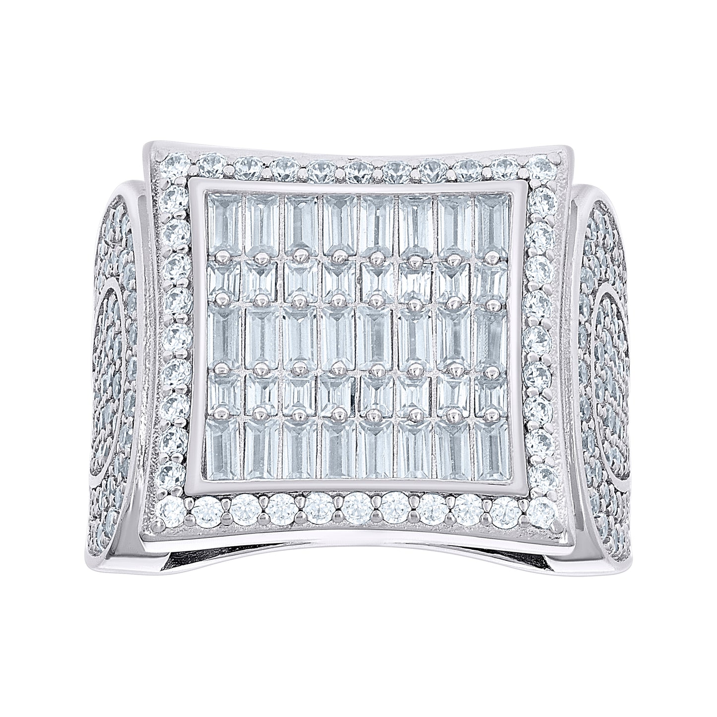 Sterling Silver Men's Baguette Round Cubic-Zirconia Square Head Fashion Bridal Anniversary Wedding Engagement Band Ring