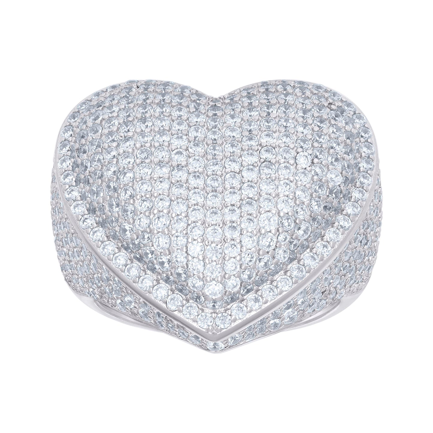 Sterling Silver Womens Cubic-Zirconia Cluster Heart Bridal Anniversary Wedding Engagement Band Ring
