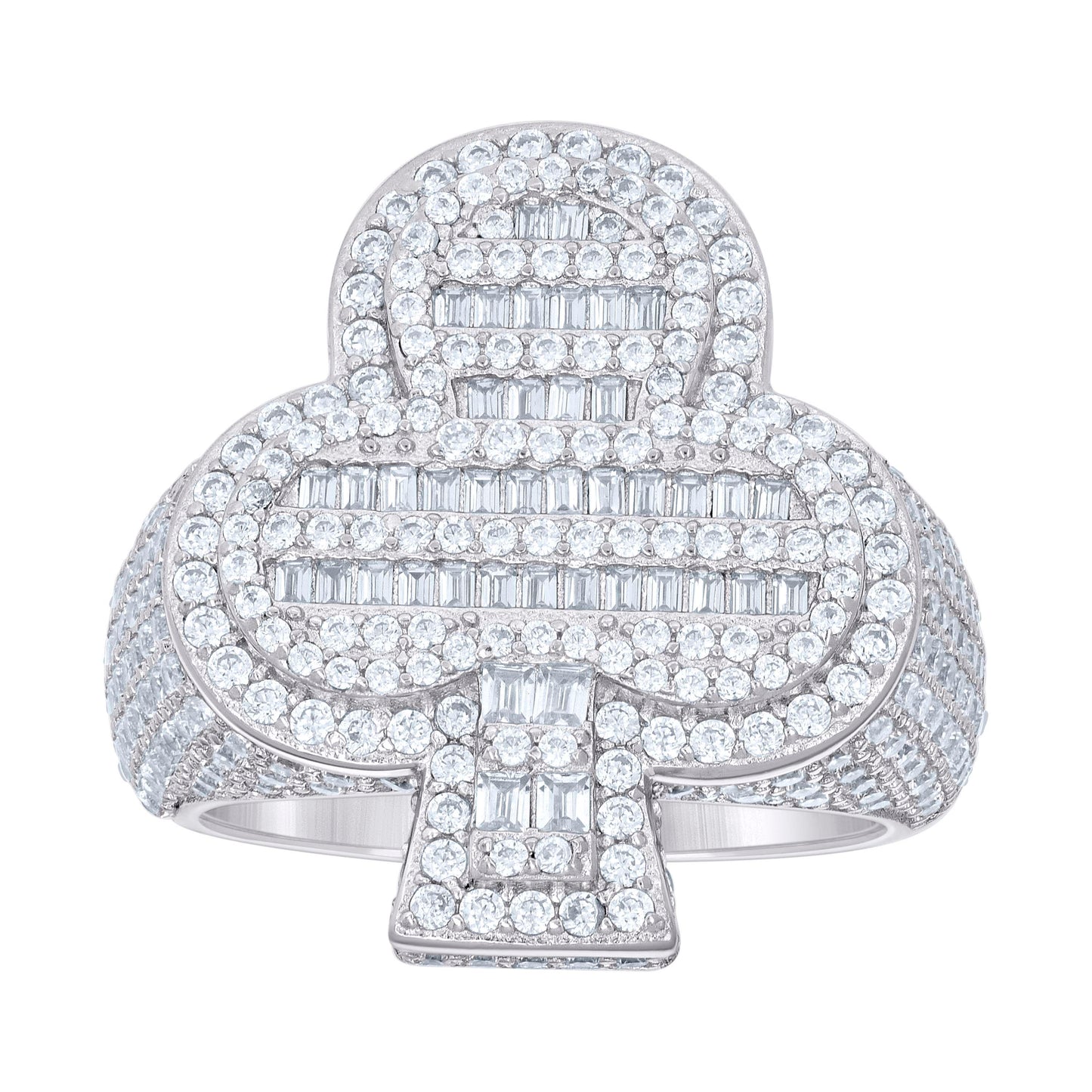 Sterling Silver Mens Round Baguette Cubic-Zirconia Cluster Clover Good Luck Bridal Anniversary Wedding Engagement Band Ring