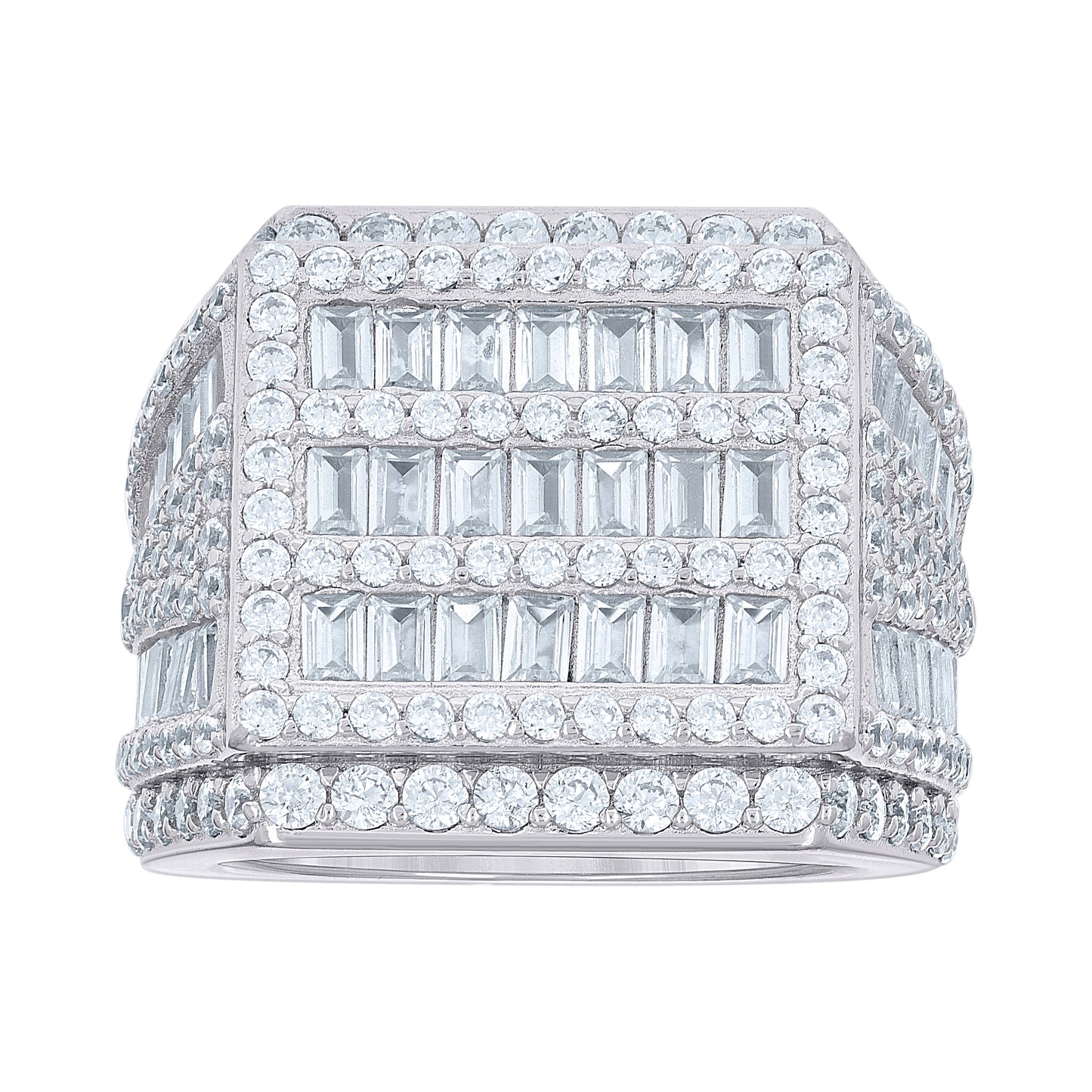 Sterling Silver Men's Baguette Round Cubic-Zirconia Square Head Fashion Bridal Anniversary Wedding Engagement Band Ring