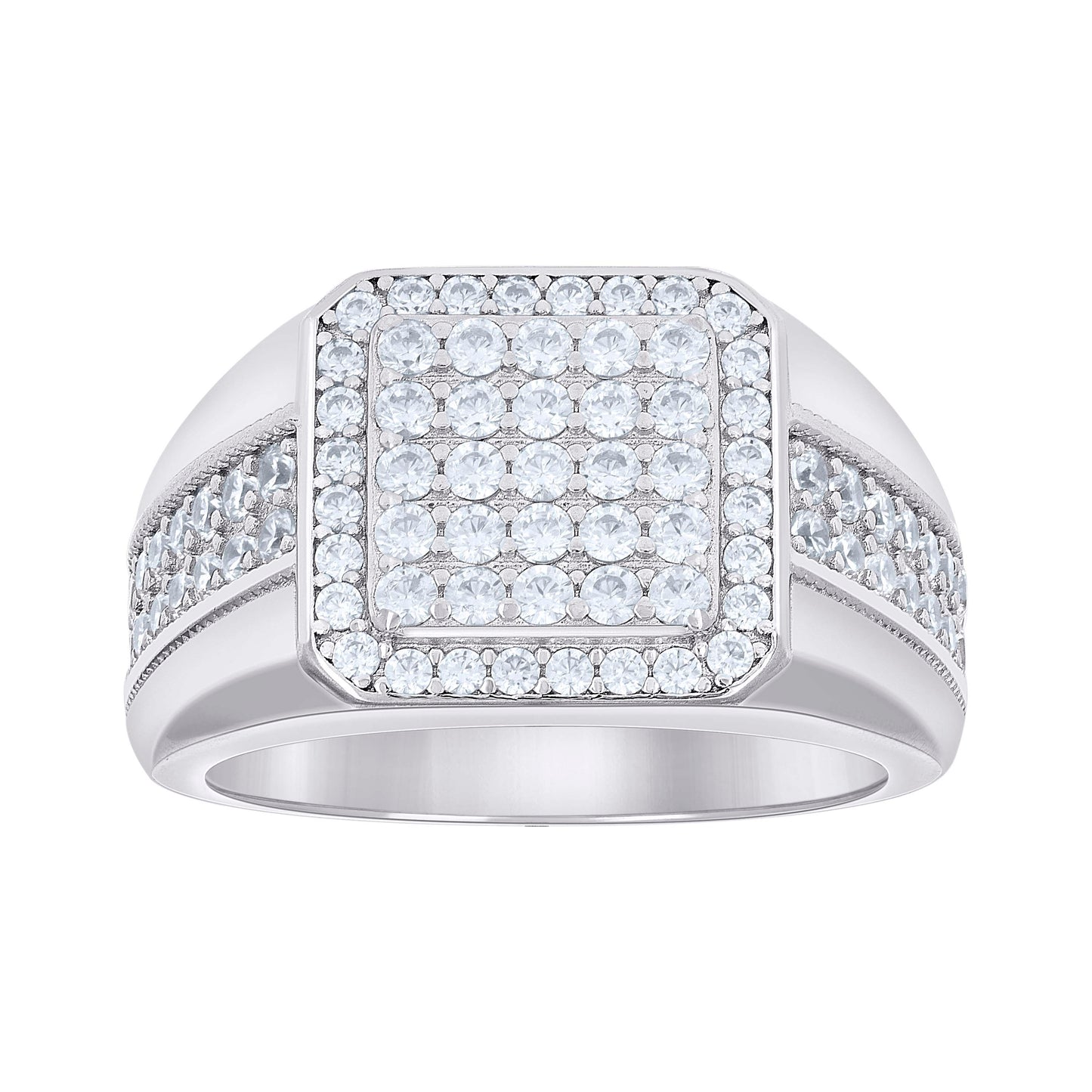 Sterling Silver Men's Cubic-Zirconia Square Head Fashion Bridal Anniversary Wedding Engagement Band Ring