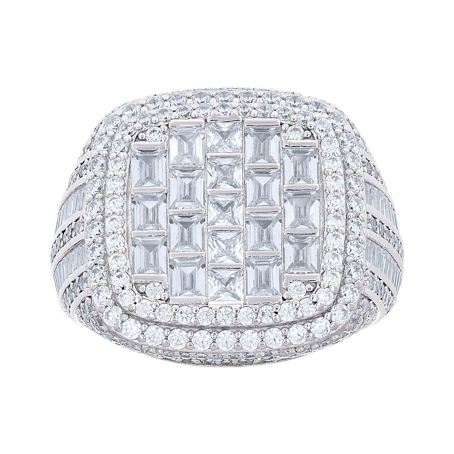 Sterling Silver Mens Round Baguette Cubic-Zirconia Cluster Square Head Fashion Bridal Anniversary Wedding Engagement Band Ring