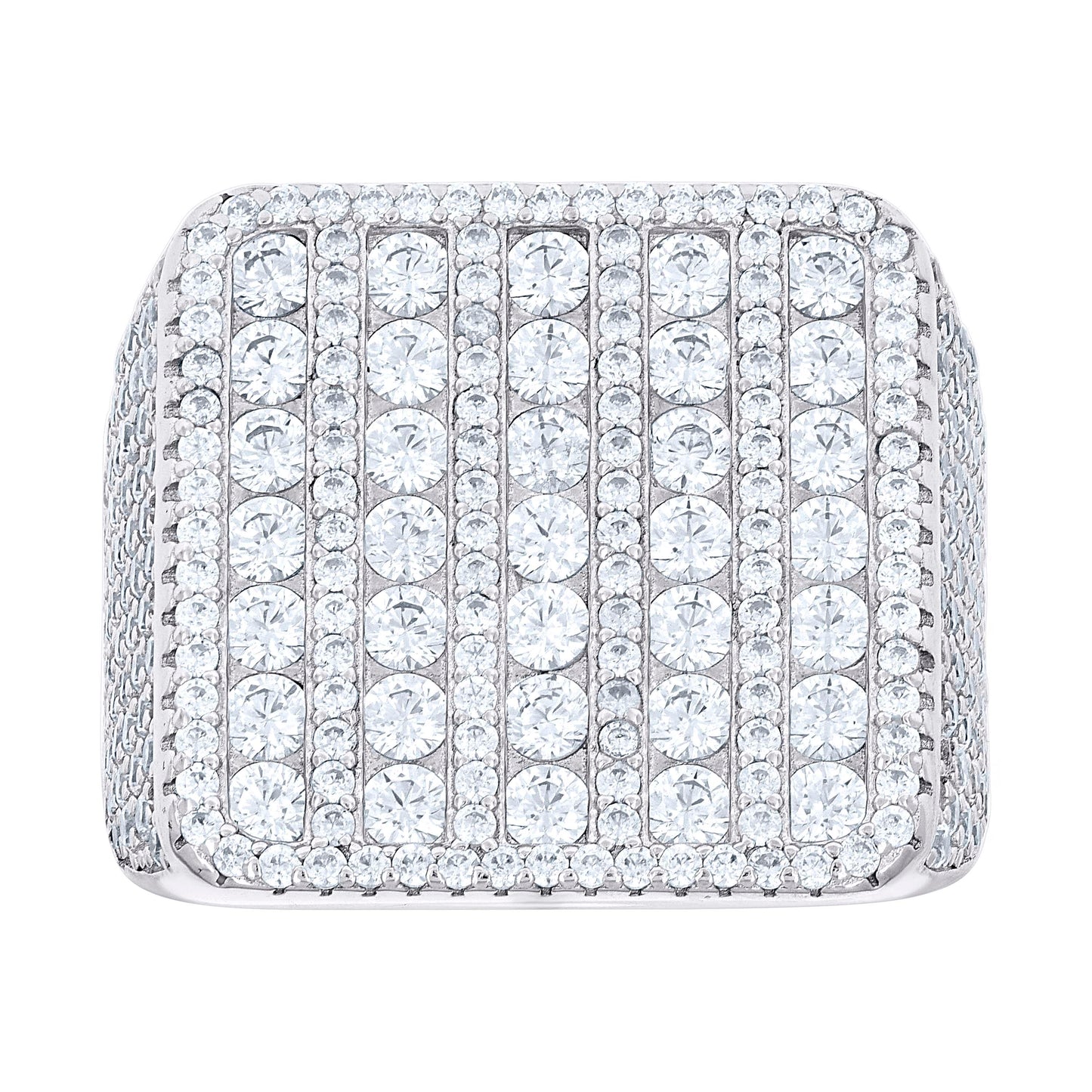 Sterling Silver Men's Cubic-Zirconia Cluster Square Head Fashion Bridal Anniversary Wedding Engagement Band Ring