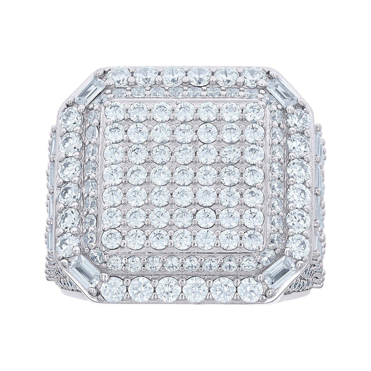 Sterling Silver Men's Round Baguette Cubic-Zirconia Cluster Square Head Fashion Bridal Anniversary Wedding Engagement Band Ring