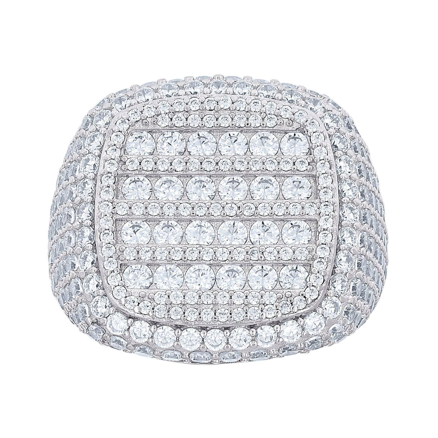 Sterling Silver Men's Cubic-Zirconia Cluster Square Head Fashion Bridal Anniversary Wedding Engagement Band Ring