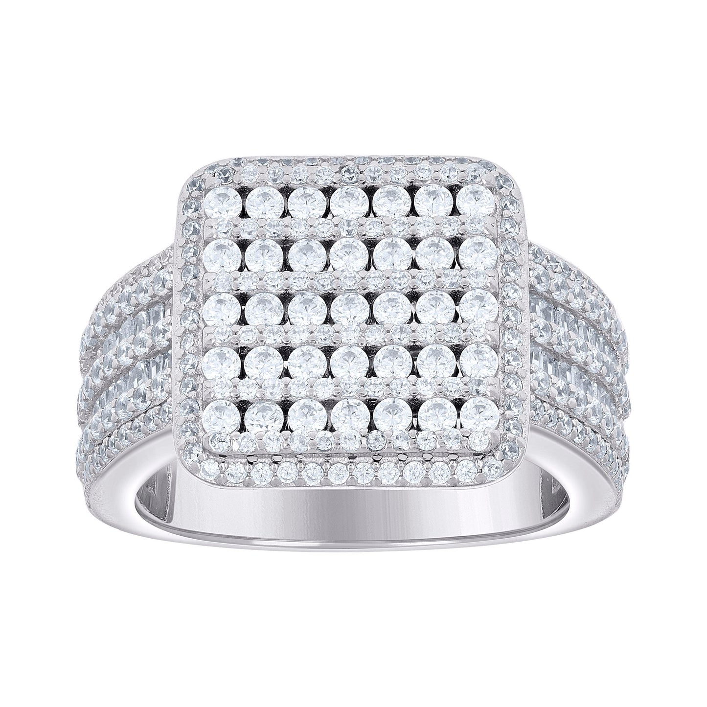 Sterling Silver Mens Cubic-Zirconia Square Head Fashion Bridal Anniversary Wedding Engagement Band Ring
