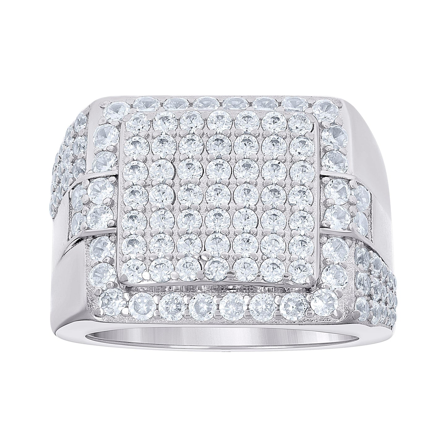 Sterling Silver Men's Cubic-Zirconia Cluster Square Head Fashion Bridal Anniversary Wedding Engagement Band Ring
