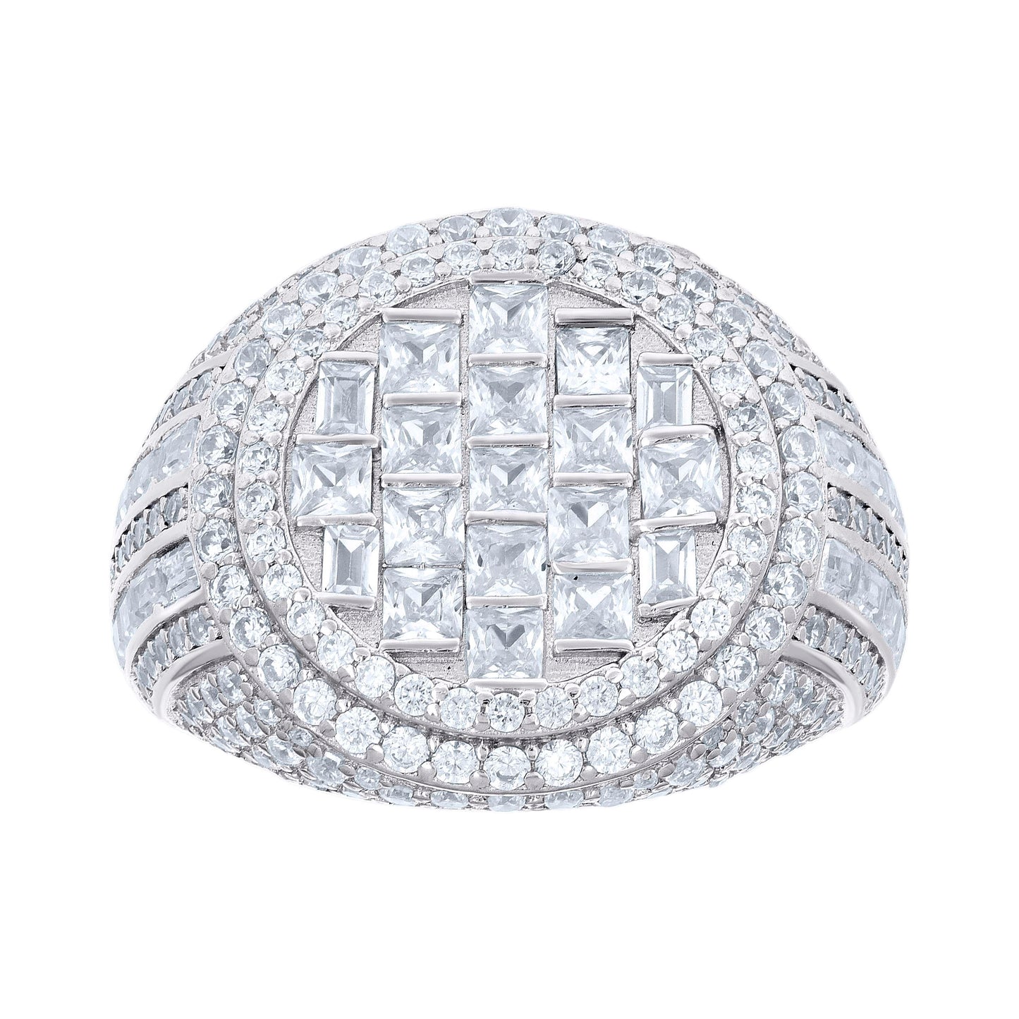 Sterling Silver Mens Round Baguette Cubic-Zirconia Round Head Fashion Bridal Anniversary Wedding Engagement Band Ring